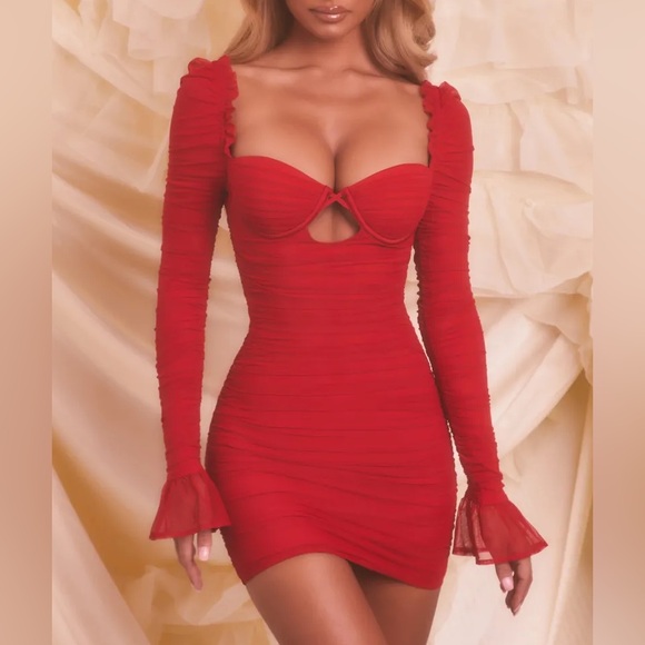 Oh Polly Ruched Mesh Cut Out Mini Dress - Picture 3 of 9